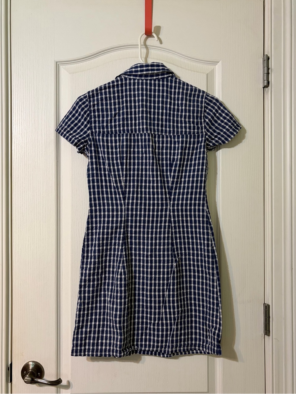 All That Jazz Vintage Blue and White Plaid Short-Sleeve Button Dress - Picture 2 of 3